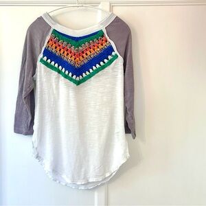 Free People Spring Bound Crochet Yoke Top Blue Mineral Bath Combo Size XS